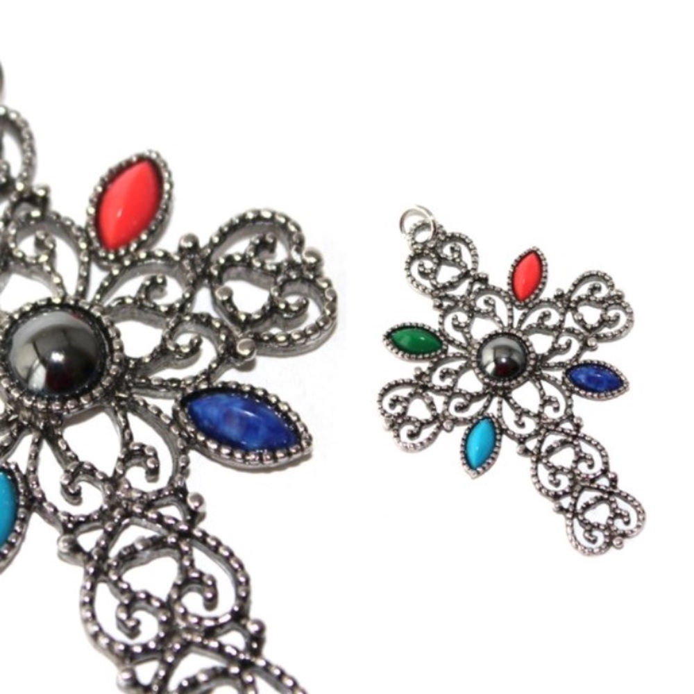 1970s vintage cross BOHO silver turquoise pendant